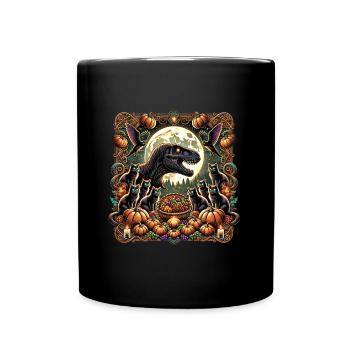 Dino Halloween Kürbis Katzen - Tasse einfarbig - Schwarz - Vorne