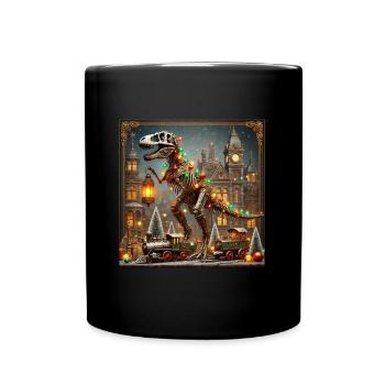 Steampunk T-Rex Dinosaurier Weihnachten Dino - Tasse einfarbig - Schwarz - Vorne