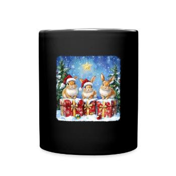 Lustige Weihnachtshasen mit Weihnachtsmannmütze - Tasse einfarbig - Schwarz - Vorne