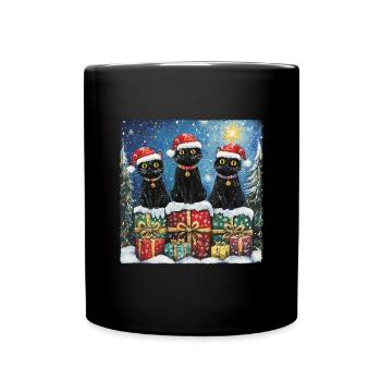 Schwarze Katzen mit Weihnachtsgeschenke - Tasse einfarbig - Schwarz - Vorne