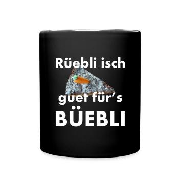 Rüebli isch guet fürs Büebli – Dialekt Spruch - Tasse einfarbig - Schwarz - Vorne