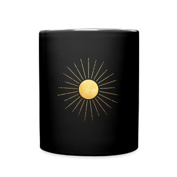 Goldene Sonne mit Sonnenstrahlen, Yoga, Esoterik - Tasse einfarbig - Schwarz - Vorne
