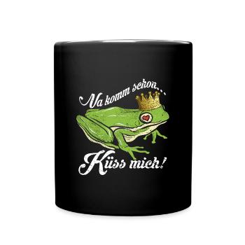Küss mich | Froschkönig - Tasse einfarbig - Schwarz - Vorne