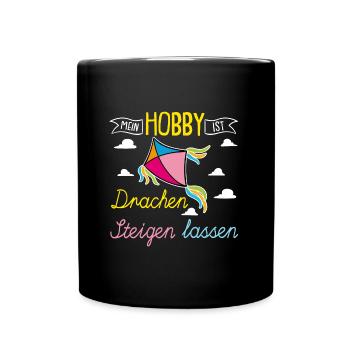 Drachen steigen Kite Flying mit Papa - Tasse einfarbig - Schwarz - Vorne
