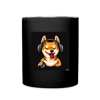 Shiba Inu mit Kopfhörern - Tasse einfarbig - Schwarz - Vorne