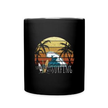 Something with Surfing Lässige Retro Surf Art - Tasse einfarbig - Schwarz - Vorne