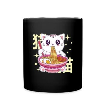Ramen Katze Kawaii Nudeln Japanische Ramen Katze - Tasse einfarbig - Schwarz - Vorne