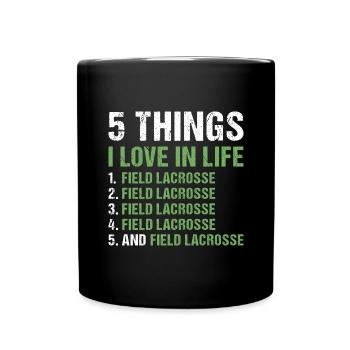Sport 5 choses que j’aime dans la vie La crosse au champ - Mug uni - noir - Devant