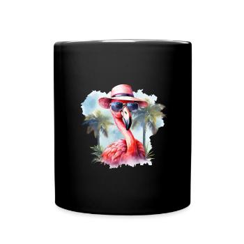 Cooler Flamingo Sonnenbrille Hut Palmen - Tasse einfarbig - Schwarz - Vorne
