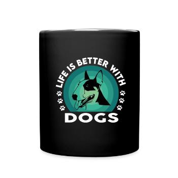 Dog Hund Pittbull Life is better - Tasse einfarbig - Schwarz - Vorne