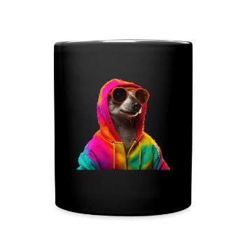 Suricate avec lunettes de soleil Animaux colorés et cool - Mug uni - noir - Devant
