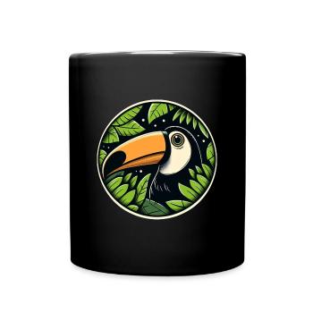 Toucan looking through leaves jungle - Full Colour Mug - black - Front