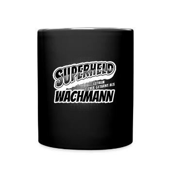 Superheld, clever getarnt als Wachmann - Tasse einfarbig - Schwarz - Vorne