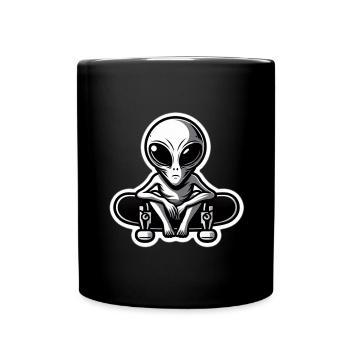 Alien Skater on Skateboard - Full Colour Mug - black - Front