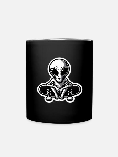 Alien Skater on Skateboard - Full Colour Mug - black