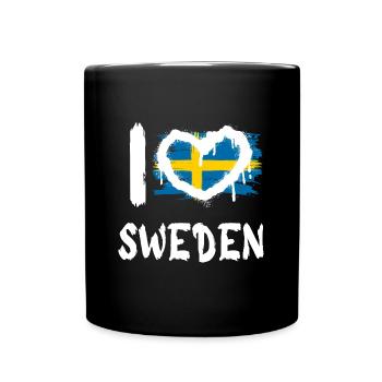 I love Sweden / Ich Liebe Schweden Land Länder - Tasse einfarbig - Schwarz - Vorne
