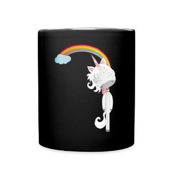 Unicorn hangs on the rainbow - Full Colour Mug - black - Front