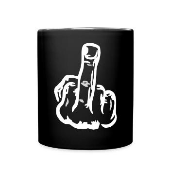 großer weißer Mittelfinger Fuck Off - Tasse einfarbig - Schwarz - Vorne
