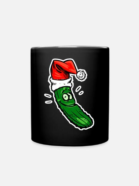 Weihnachtsgurke mit Santa Muetze - Tasse einfarbig - Schwarz