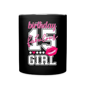 15 Jahre alt, 15. Geburtstag pink Kiss birthday - Tasse einfarbig - Schwarz - Vorne