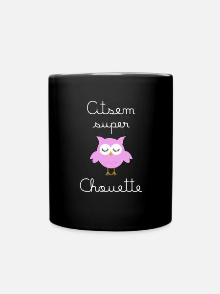 Assem Super Eule (in weiß geschrieben) - Tasse einfarbig - Schwarz