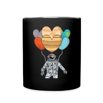 Astronaut with balloon - solar system planet - Full Colour Mug - black - Front