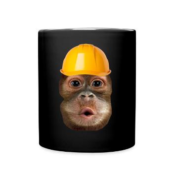 Monkey with construction helmet - Full Colour Mug - black - Front