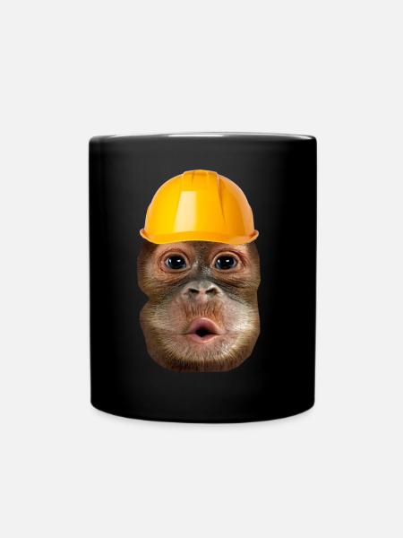 Affe mit Bauhelm - Tasse einfarbig - Schwarz