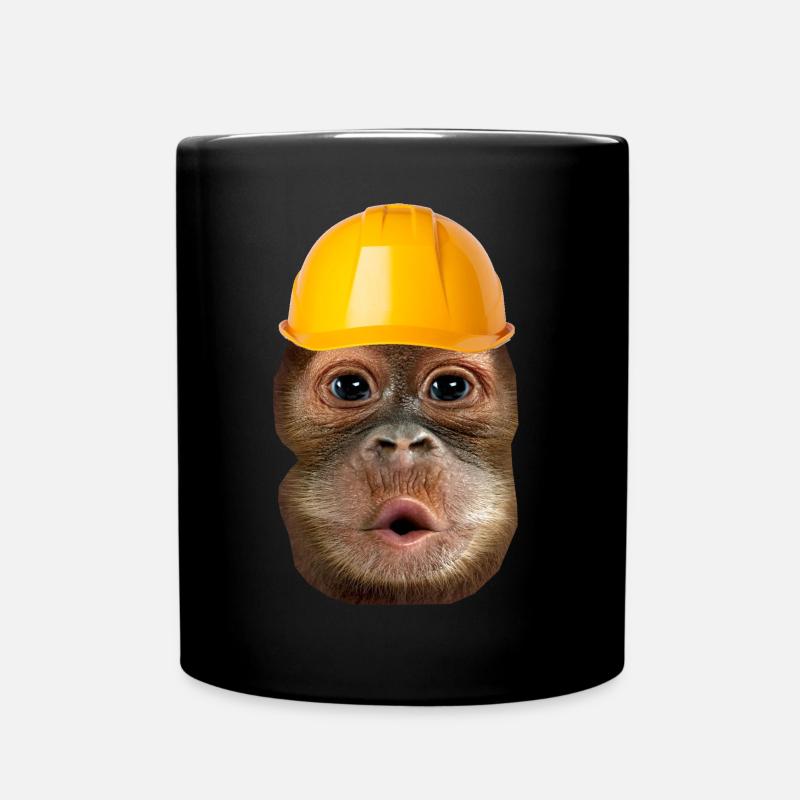 Affe mit Bauhelm - Tasse einfarbig - Schwarz