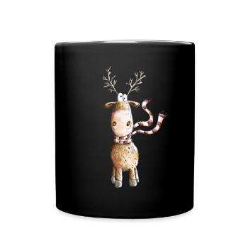 Witziges Rentier I Weihnachten Fun Comic Geschenk - Tasse einfarbig - Schwarz - Vorne