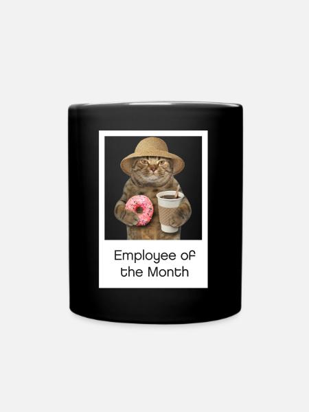 Cat Design -Cat Shirt - Employee of the month - Full Colour Mug - black