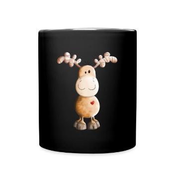 Reindeer With Heart - Cute - Funny - Full Colour Mug - black - Front