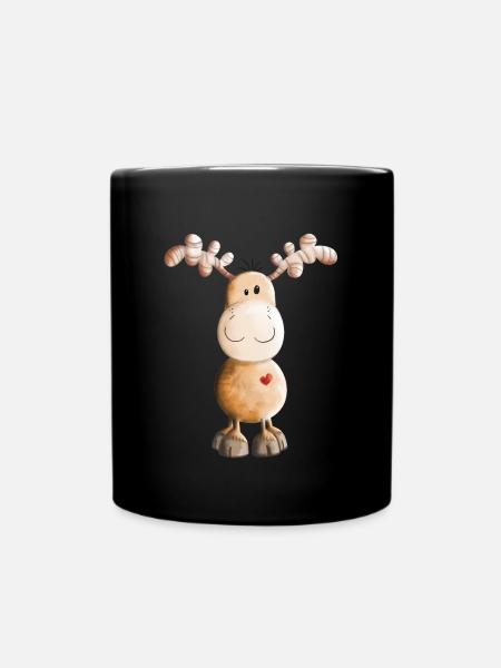Elch mit Herz - Elche - Hirsch - Wildtier - Tier - Tasse einfarbig - Schwarz