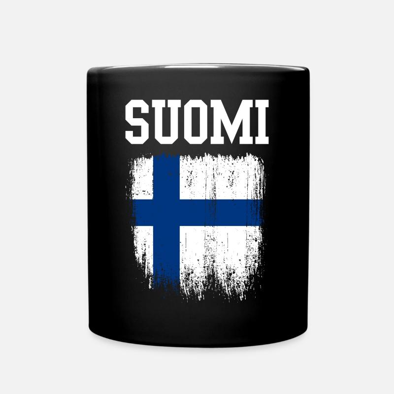 Suomi Distressed Finnish Flag - Full Colour Mug - black
