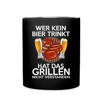 Grillen und Bier Spruch Illustration - Tasse einfarbig - Schwarz - Vorne