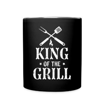 KÖNIG DES GRILLS BBQ GRILL GRILLEN BIER WITZ MOTIV - Tasse einfarbig - Schwarz - Vorne