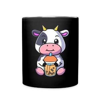 Bubble Milk Tea Cow Drinking Boba Milk Tea - Full Colour Mug - black - Front