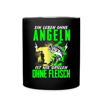 Leben Ohne Angeln Grillen Ohne Fleisch Angler - Tasse einfarbig - Schwarz - Vorne