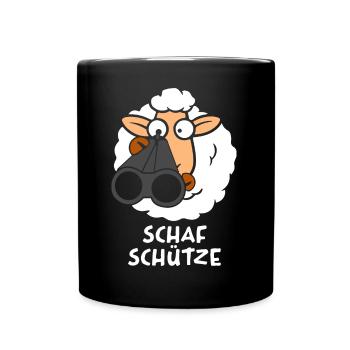 Lustiges Schaf Schafschütze Wortwitz Jäger Schütze - Tasse einfarbig - Schwarz - Vorne