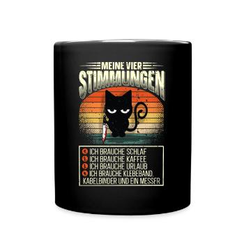 Meine Vier Stimmungen Katze Beruf Arbeit Menschen - Tasse einfarbig - Schwarz - Vorne