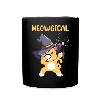 Halloween Katze Hexe - Tasse einfarbig - Schwarz - Vorne