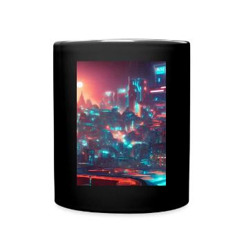 Cool Japanese Techno Cat In Japan Neon City - Tasse einfarbig - Schwarz - Vorne