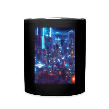 Cool Japanese Techno Cat In Japan Neon City - Tasse einfarbig - Schwarz - Vorne