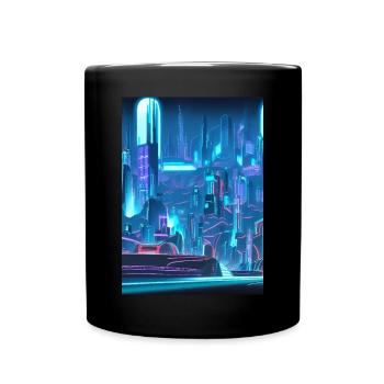 Cool Japanese Techno Cat In Japan Neon City - Tasse einfarbig - Schwarz - Vorne
