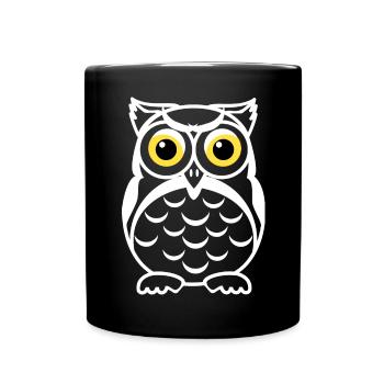 Black and White Owl Gaze Yellow Eyes - Full Colour Mug - black - Front