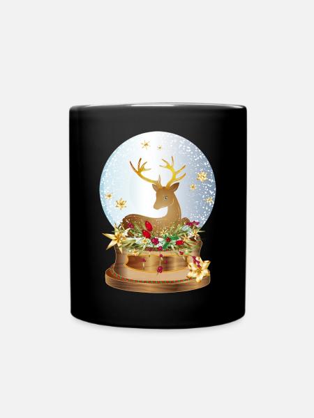 nostalgische Schneekugel mit Hirsch zu Weihnachten - Tasse einfarbig - Schwarz