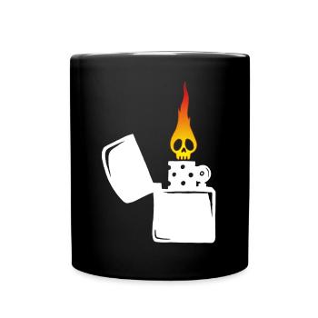 flaming skull and white lighter - Full Colour Mug - black - Front