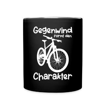 Gegenwind formt Charakter lustiger Fahrradspruch - Tasse einfarbig - Schwarz - Vorne