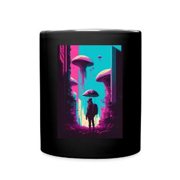 Pilz Neon Vaporwave Stadt Apokalypse - Tasse einfarbig - Schwarz - Vorne