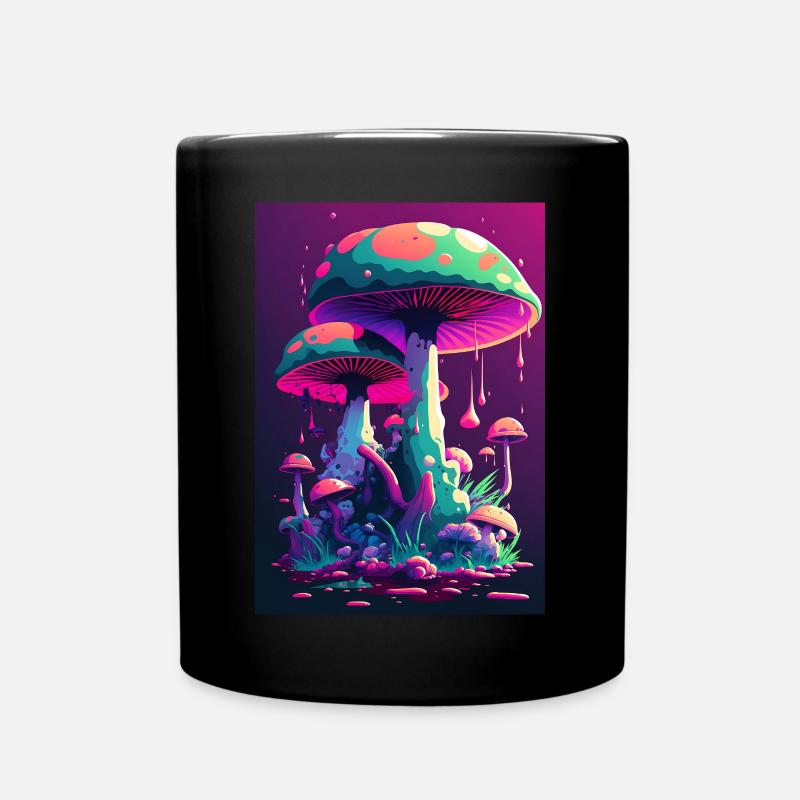 Pilz Neon Vaporwave Natur - Tasse einfarbig - Schwarz